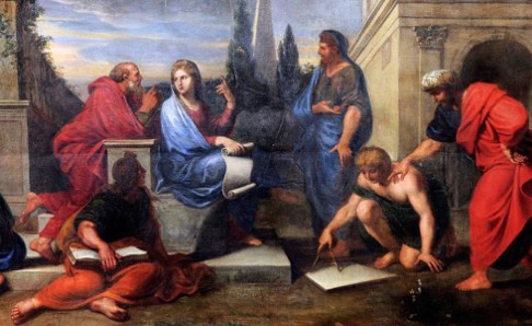 Óleo 'Aspasia rodeada de filósofos griegos', de Michel Corneille

